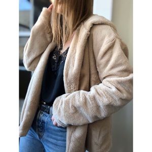 Adella Tan Faux Fur Hoodie Coat Jacket